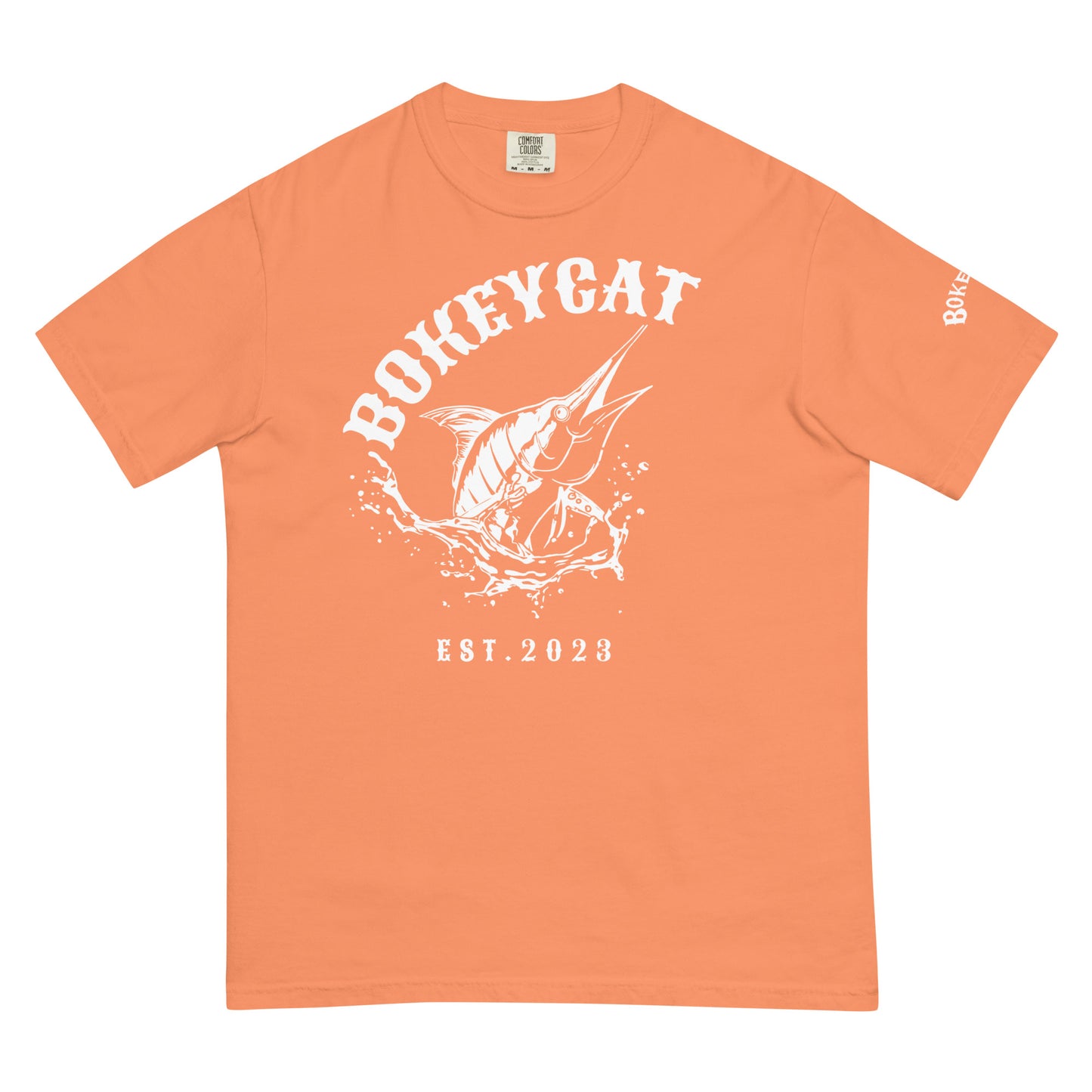 BokeyCat Unisex garment-dyed heavyweight t-shirt (print is off white in color on back of shirt)