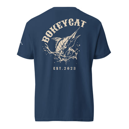 BokeyCat Unisex garment-dyed heavyweight t-shirt (print is off white in color on back of shirt)