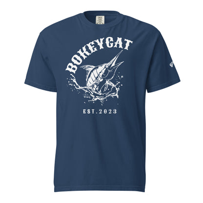 BokeyCat Unisex garment-dyed heavyweight t-shirt (print is off white in color on back of shirt)