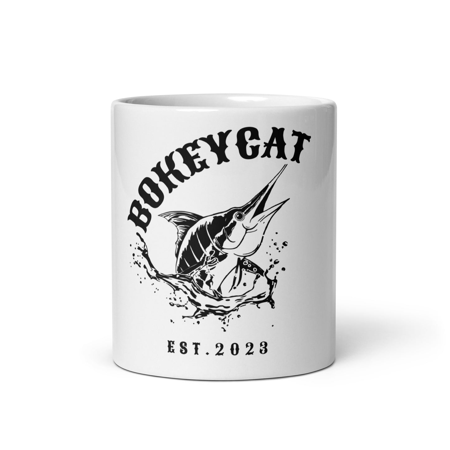 BokeyCat White glossy mug